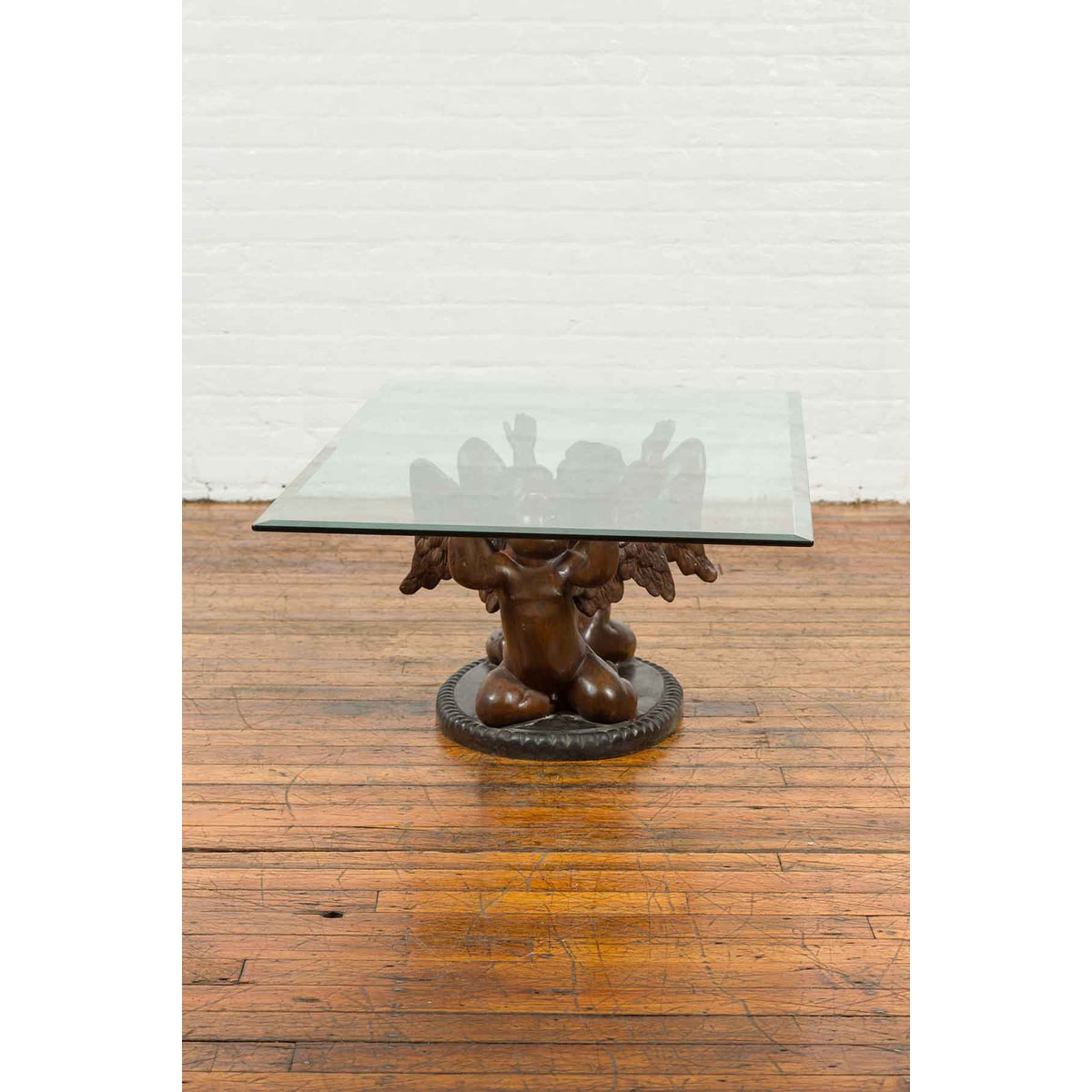 Bronze Looking to the Heavens Double Cherub Coffee Table Base with Dark Patina-5. Asian & Chinese Furniture, Art, Antiques, Vintage Home Décor for sale at FEA Home