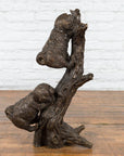 Contemporary Lost Wax Bronze Sculpted Group of Two Dogs Climbing Up a Tree-2. Asian & Chinese Furniture, Art, Antiques, Vintage Home Décor for sale at FEA Home