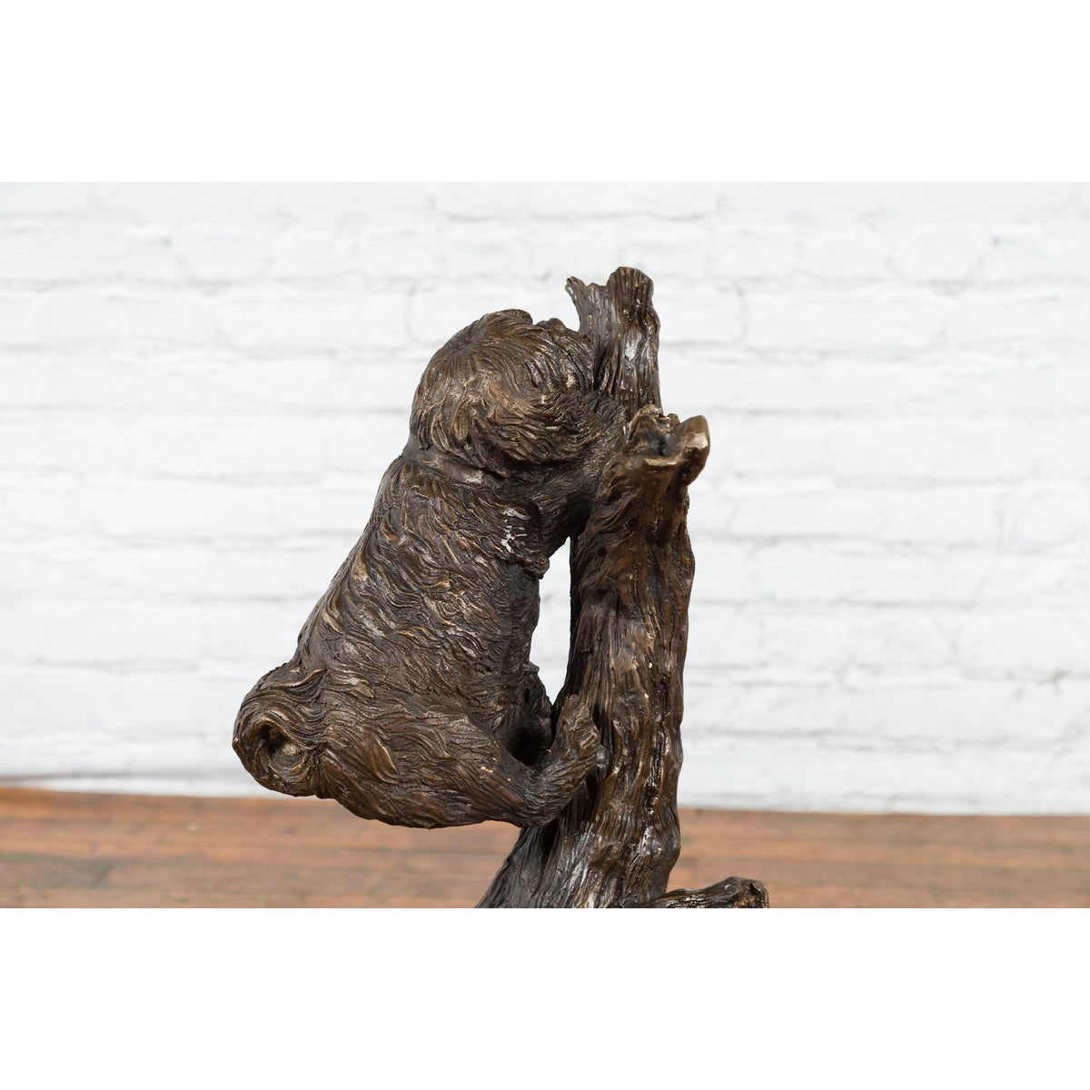 Contemporary Lost Wax Bronze Sculpted Group of Two Dogs Climbing Up a Tree-3. Asian & Chinese Furniture, Art, Antiques, Vintage Home Décor for sale at FEA Home
