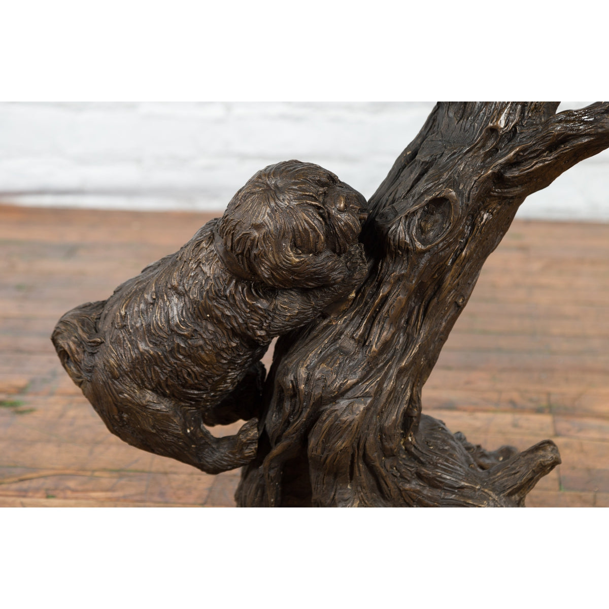 Contemporary Lost Wax Bronze Sculpted Group of Two Dogs Climbing Up a Tree-4. Asian & Chinese Furniture, Art, Antiques, Vintage Home Décor for sale at FEA Home