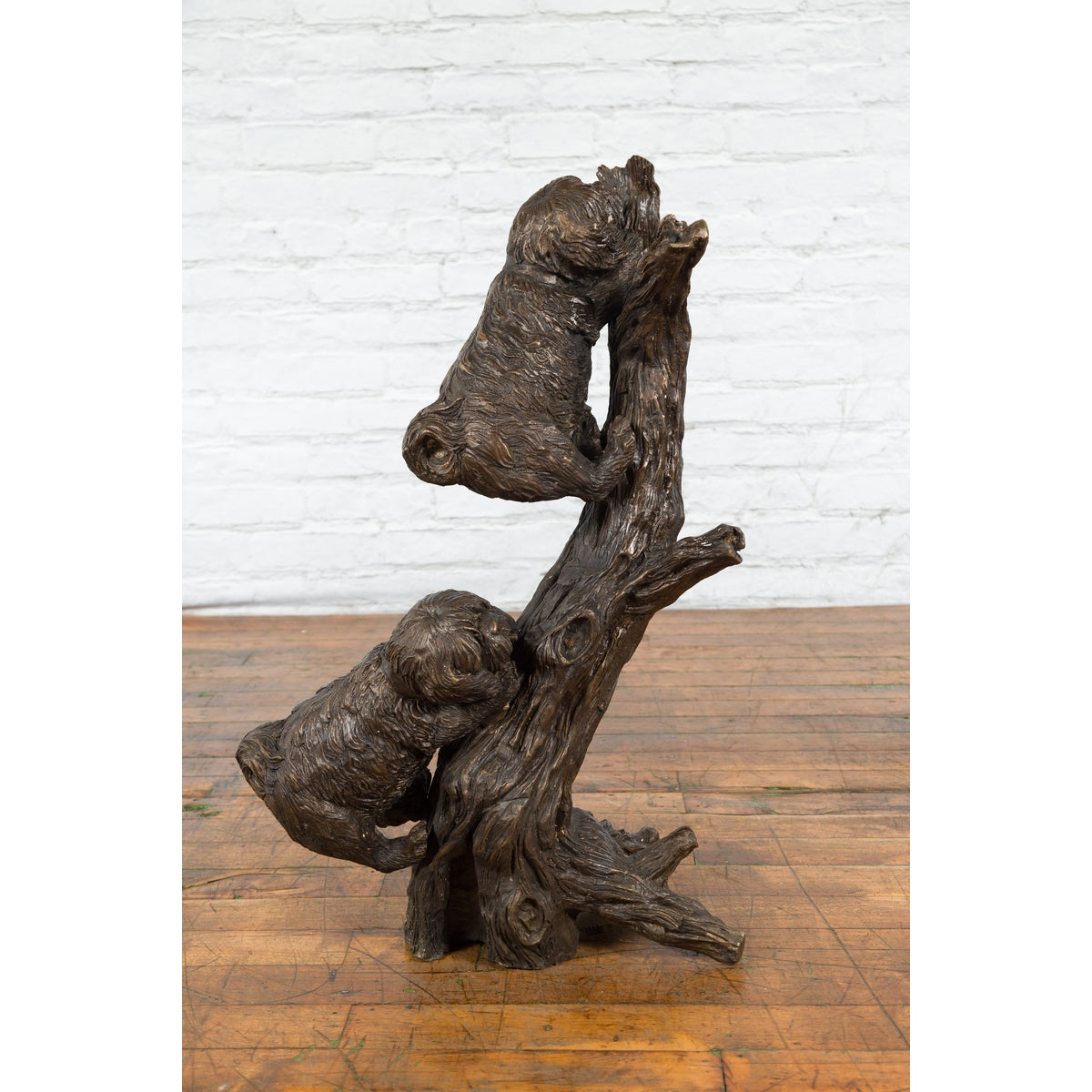 Contemporary Lost Wax Bronze Sculpted Group of Two Dogs Climbing Up a Tree-6. Asian & Chinese Furniture, Art, Antiques, Vintage Home Décor for sale at FEA Home