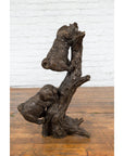 Contemporary Lost Wax Bronze Sculpted Group of Two Dogs Climbing Up a Tree-6. Asian & Chinese Furniture, Art, Antiques, Vintage Home Décor for sale at FEA Home