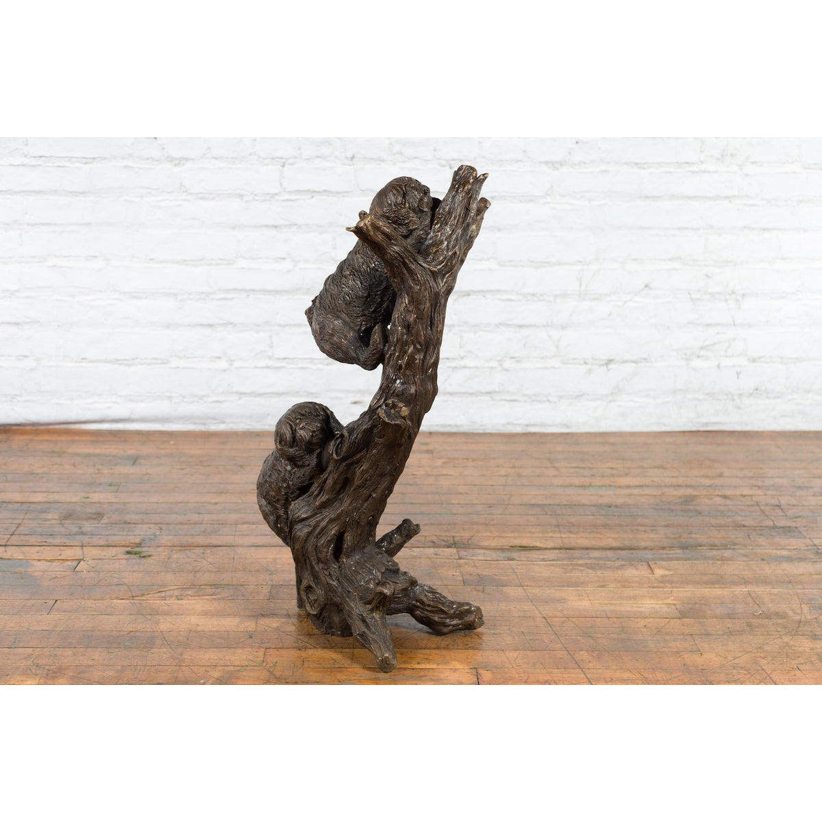 Contemporary Lost Wax Bronze Sculpted Group of Two Dogs Climbing Up a Tree-7. Asian & Chinese Furniture, Art, Antiques, Vintage Home Décor for sale at FEA Home
