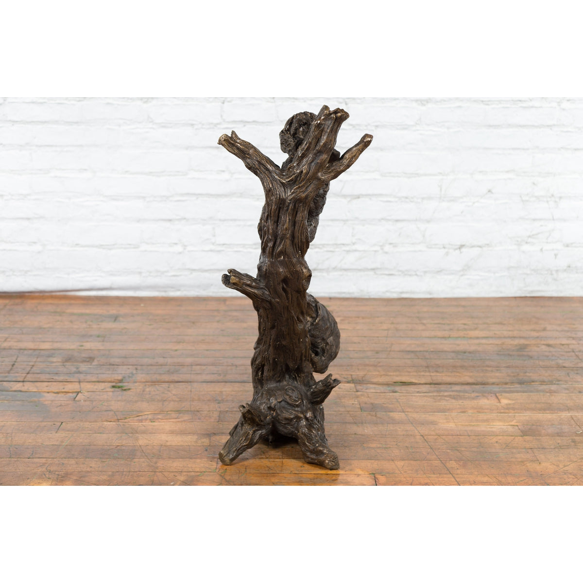 Contemporary Lost Wax Bronze Sculpted Group of Two Dogs Climbing Up a Tree-8. Asian & Chinese Furniture, Art, Antiques, Vintage Home Décor for sale at FEA Home