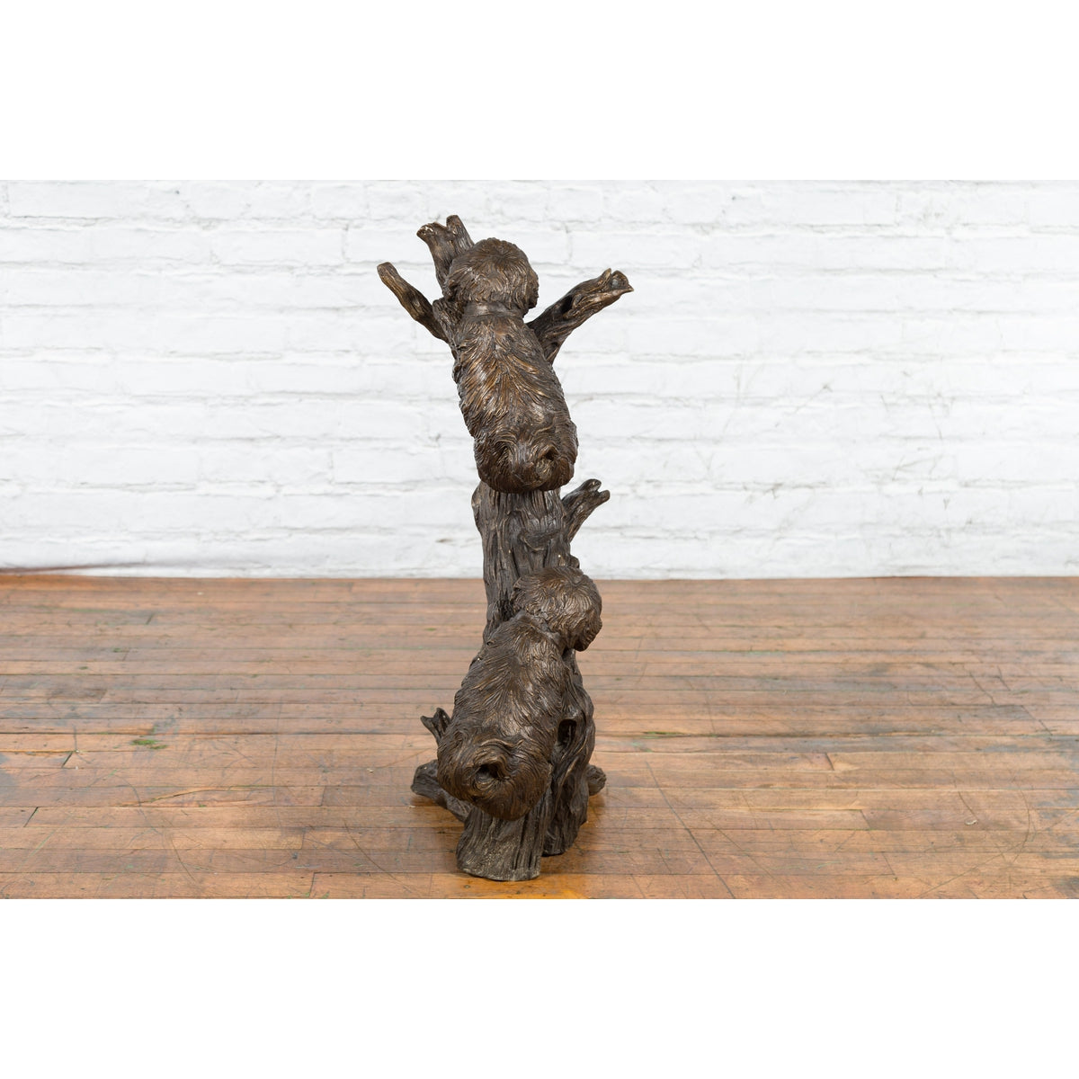 Contemporary Lost Wax Bronze Sculpted Group of Two Dogs Climbing Up a Tree-10. Asian & Chinese Furniture, Art, Antiques, Vintage Home Décor for sale at FEA Home