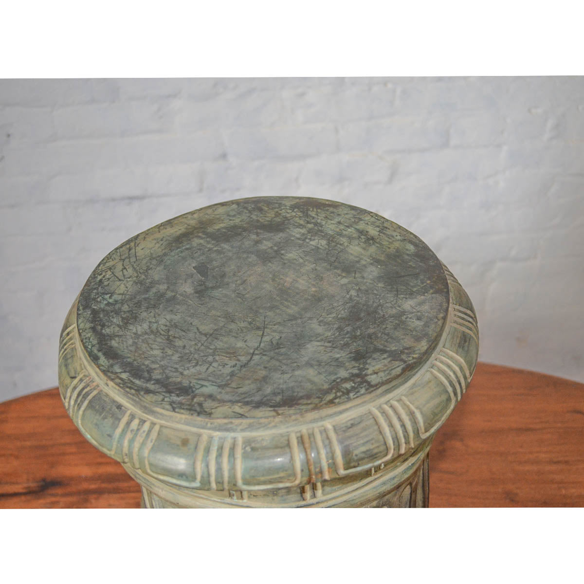 Lost Wax Cast Bronze Pedestal with Fluted Column and Palmette Motifs-5. Asian & Chinese Furniture, Art, Antiques, Vintage Home Décor for sale at FEA Home