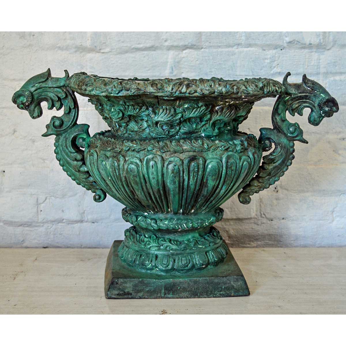 Greco-Roman Urn with Serpent Handle in Verde Patina-2. Asian & Chinese Furniture, Art, Antiques, Vintage Home Décor for sale at FEA Home
