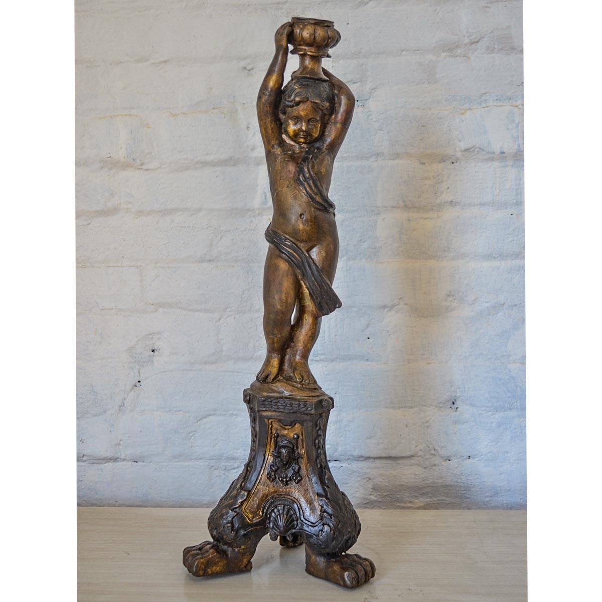 Cherub Holding An Urn Bronze Candleholder-2. Asian & Chinese Furniture, Art, Antiques, Vintage Home Décor for sale at FEA Home
