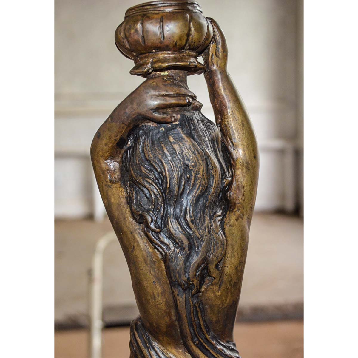 Cherub Holding An Urn Bronze Candleholder-4. Asian & Chinese Furniture, Art, Antiques, Vintage Home Décor for sale at FEA Home