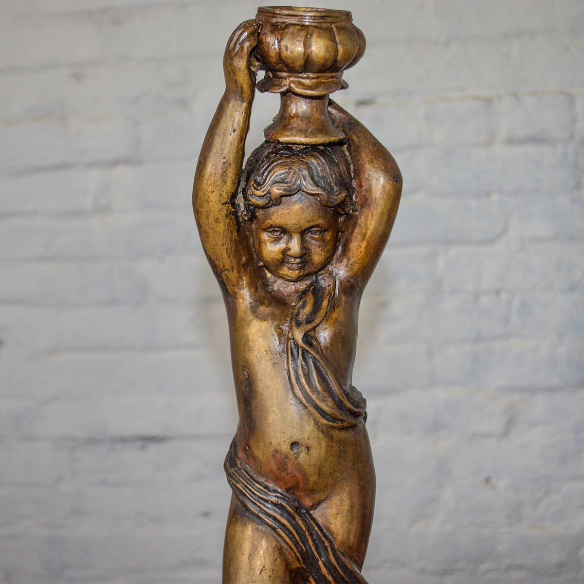 Cherub Holding An Urn Bronze Candleholder-3. Asian & Chinese Furniture, Art, Antiques, Vintage Home Décor for sale at FEA Home