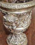Small Greco-Roman Urn with Cherub Faces and Palmettos in Silver Patina-4. Asian & Chinese Furniture, Art, Antiques, Vintage Home Décor for sale at FEA Home