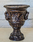 Small Greco-Roman Urn with Cherub Faces and Palmettos in Bronze Patina-2. Asian & Chinese Furniture, Art, Antiques, Vintage Home Décor for sale at FEA Home
