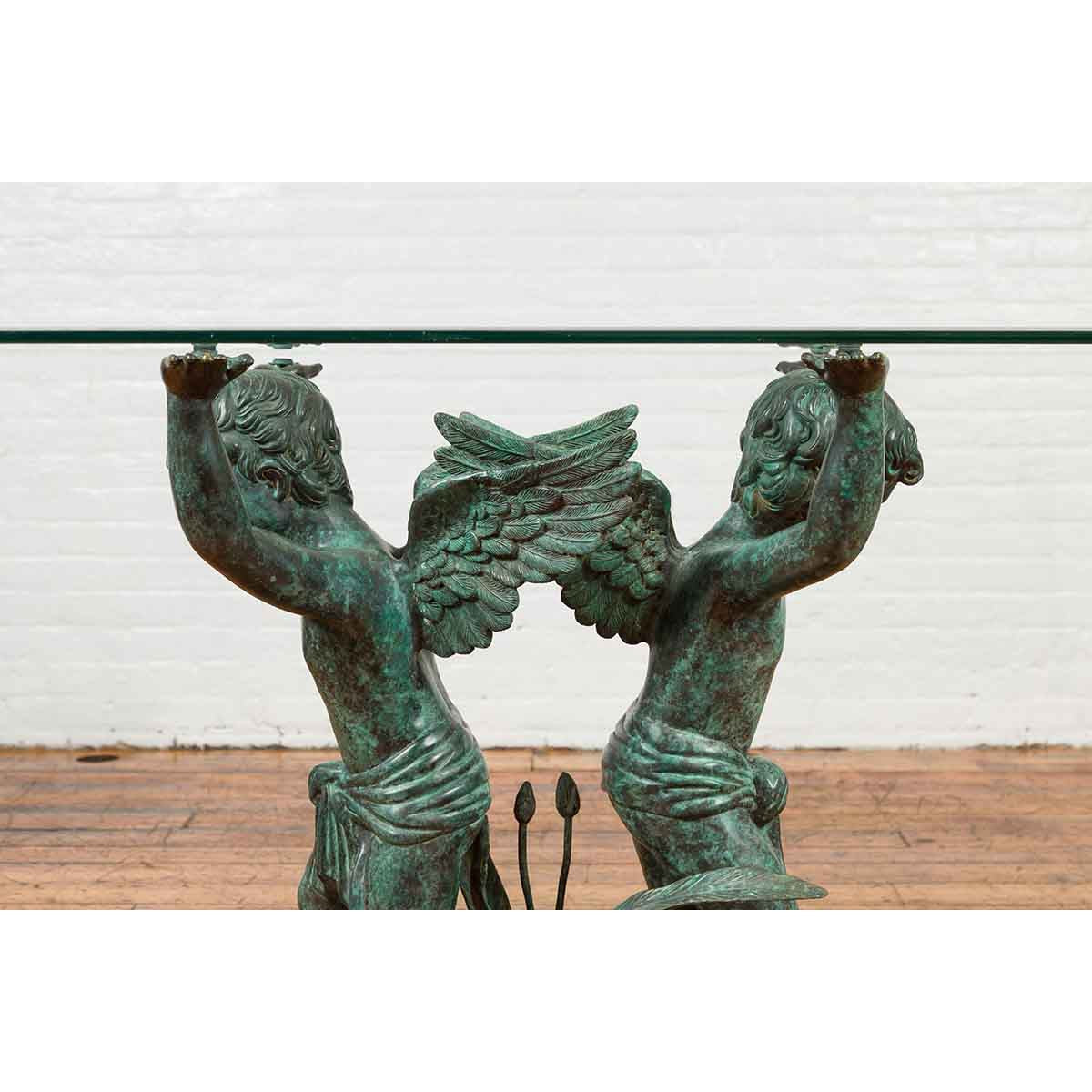 Greco-Roman Style Contemporary Bronze Double Cherub Dining Table Base-9. Asian & Chinese Furniture, Art, Antiques, Vintage Home Décor for sale at FEA Home