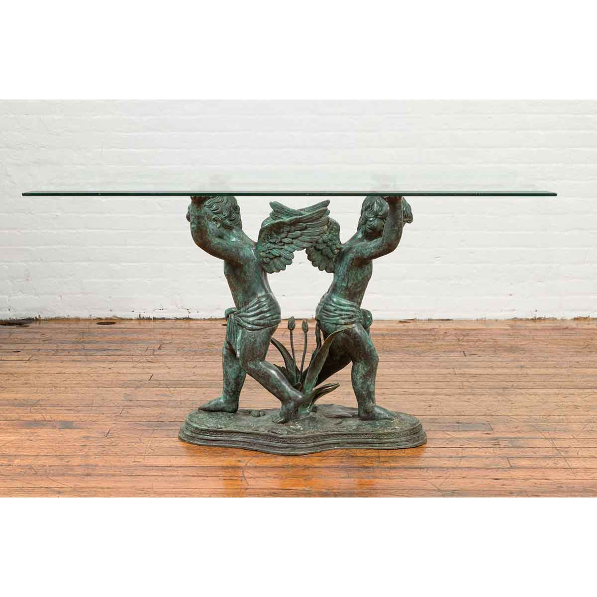 Greco-Roman Style Contemporary Bronze Double Cherub Dining Table Base-4. Asian & Chinese Furniture, Art, Antiques, Vintage Home Décor for sale at FEA Home