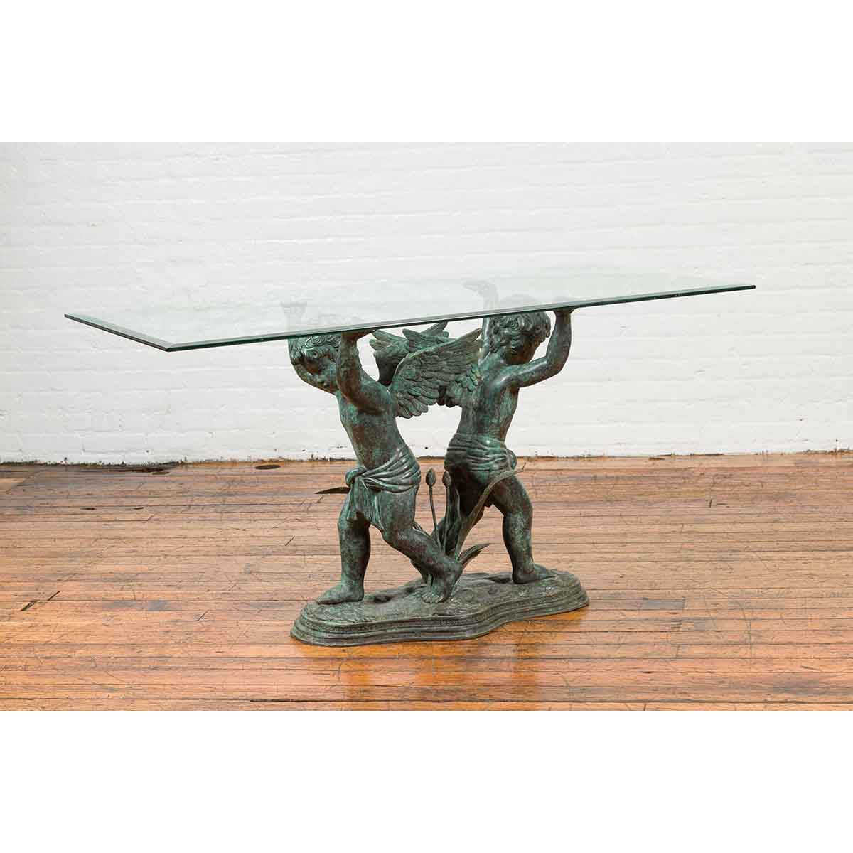 Greco-Roman Style Contemporary Bronze Double Cherub Dining Table Base-6. Asian & Chinese Furniture, Art, Antiques, Vintage Home Décor for sale at FEA Home