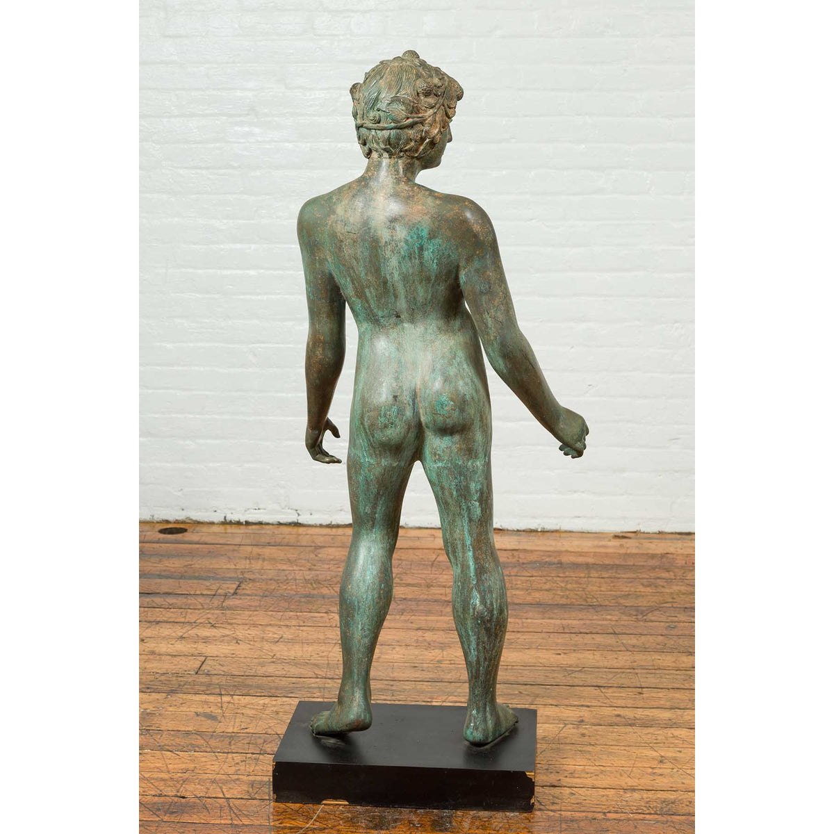 Greco Roman Style Vintage Verde Bronze Statue of a Male Nude with Grapes in Hair-7. Asian & Chinese Furniture, Art, Antiques, Vintage Home Décor for sale at FEA Home