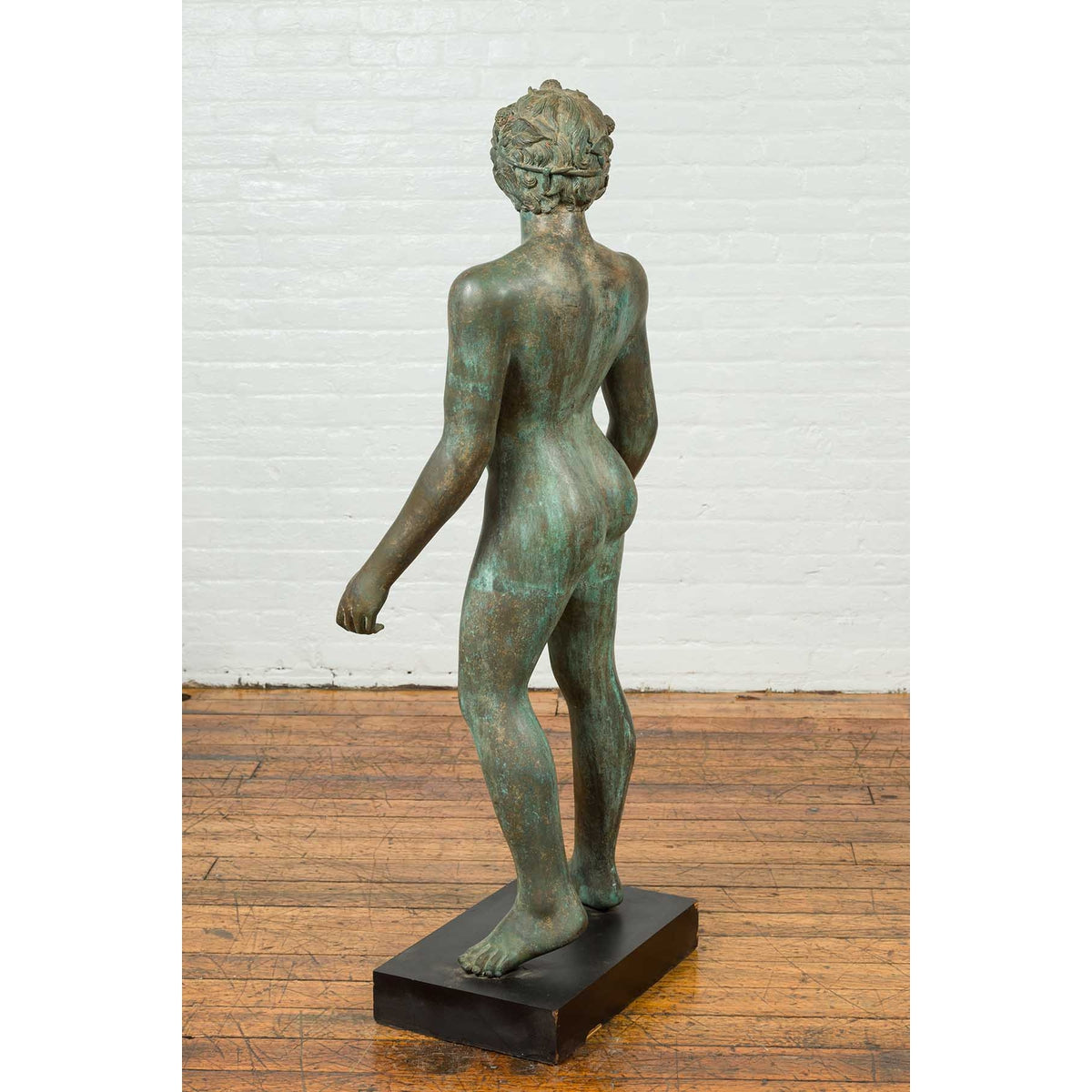 Greco Roman Style Vintage Verde Bronze Statue of a Male Nude with Grapes in Hair-5. Asian & Chinese Furniture, Art, Antiques, Vintage Home Décor for sale at FEA Home
