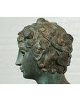 Greco Roman Style Vintage Verde Bronze Statue of a Male Nude with Grapes in Hair-12. Asian & Chinese Furniture, Art, Antiques, Vintage Home Décor for sale at FEA Home