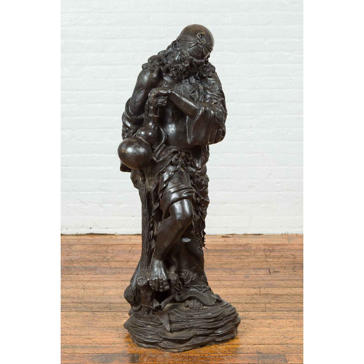 Vintage Bronze Sculpture Depicting a Mythical Warrior Holding a Flask-2. Asian & Chinese Furniture, Art, Antiques, Vintage Home Décor for sale at FEA Home