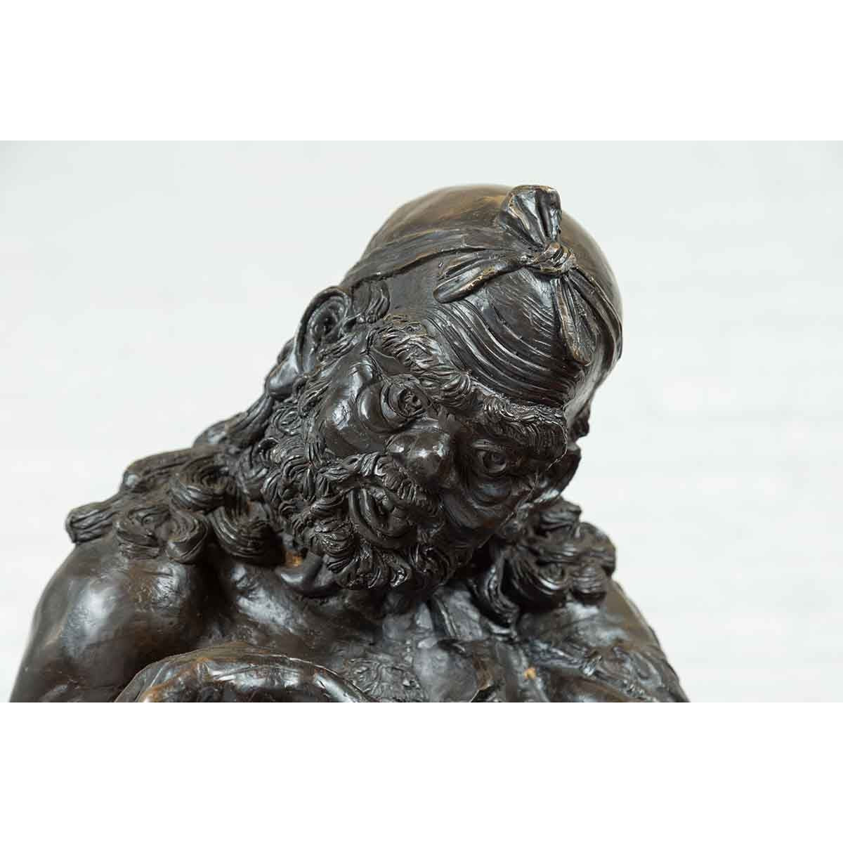 Vintage Bronze Sculpture Depicting a Mythical Warrior Holding a Flask-13. Asian & Chinese Furniture, Art, Antiques, Vintage Home Décor for sale at FEA Home