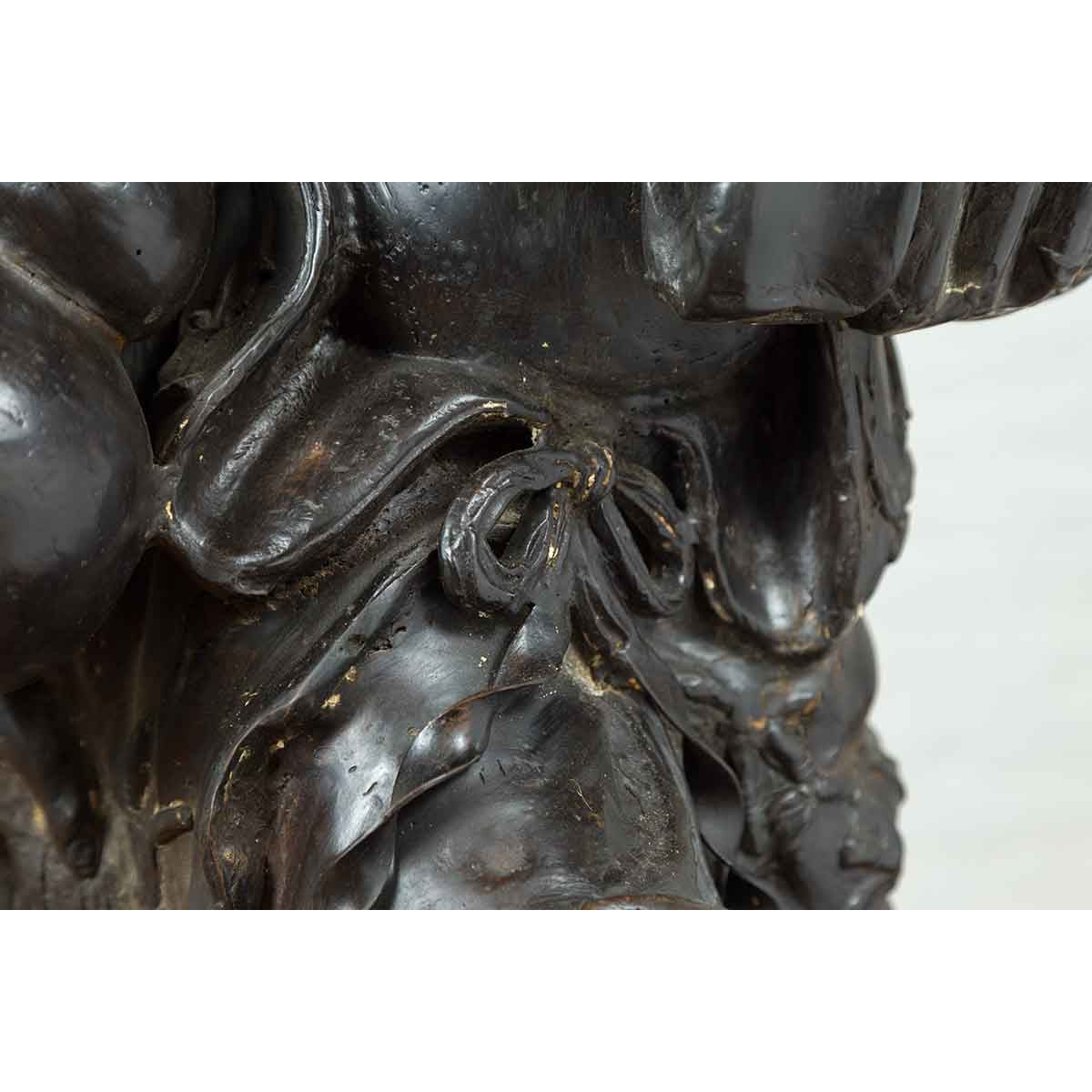 Vintage Bronze Sculpture Depicting a Mythical Warrior Holding a Flask-16. Asian & Chinese Furniture, Art, Antiques, Vintage Home Décor for sale at FEA Home