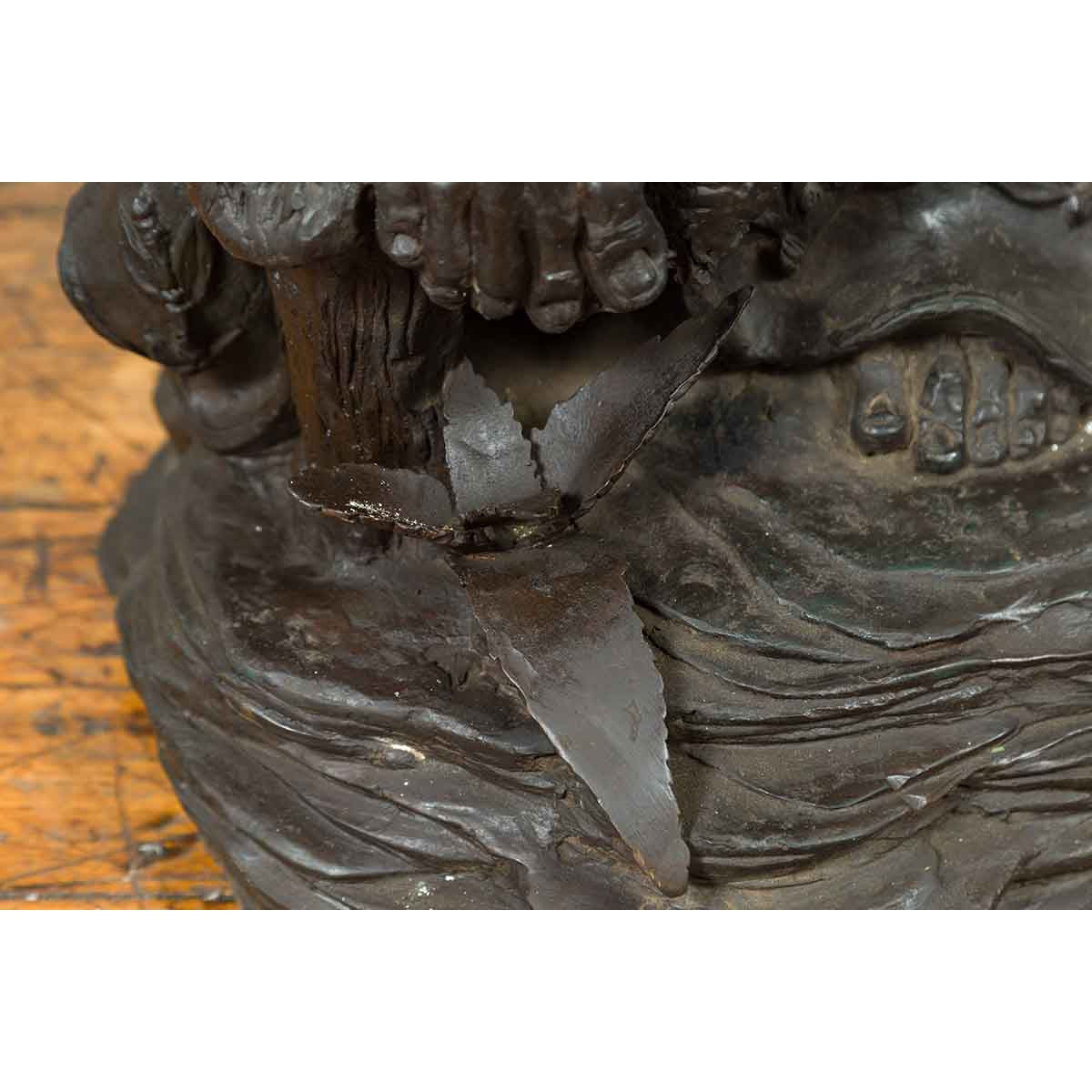 Vintage Bronze Sculpture Depicting a Mythical Warrior Holding a Flask-17. Asian & Chinese Furniture, Art, Antiques, Vintage Home Décor for sale at FEA Home