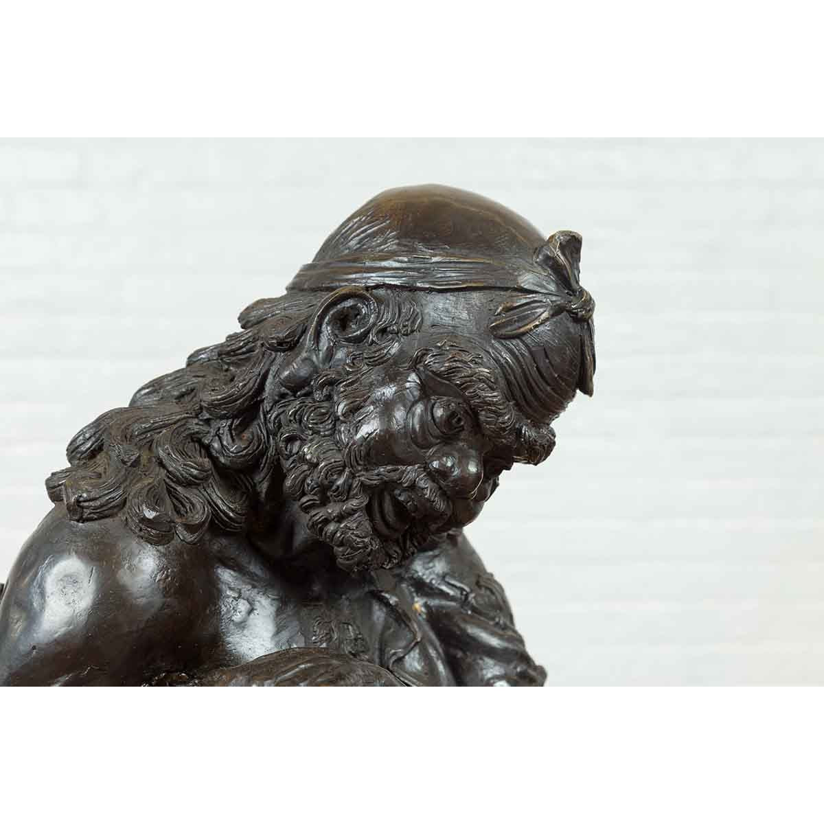Vintage Bronze Sculpture Depicting a Mythical Warrior Holding a Flask-7. Asian & Chinese Furniture, Art, Antiques, Vintage Home Décor for sale at FEA Home