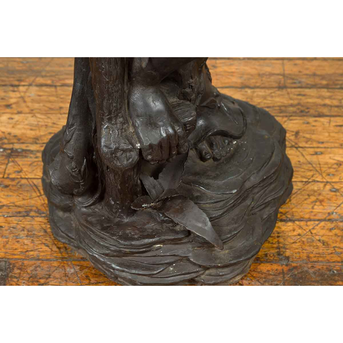 Vintage Bronze Sculpture Depicting a Mythical Warrior Holding a Flask-9. Asian & Chinese Furniture, Art, Antiques, Vintage Home Décor for sale at FEA Home