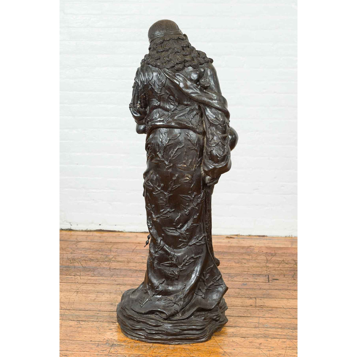 Vintage Bronze Sculpture Depicting a Mythical Warrior Holding a Flask-5. Asian & Chinese Furniture, Art, Antiques, Vintage Home Décor for sale at FEA Home