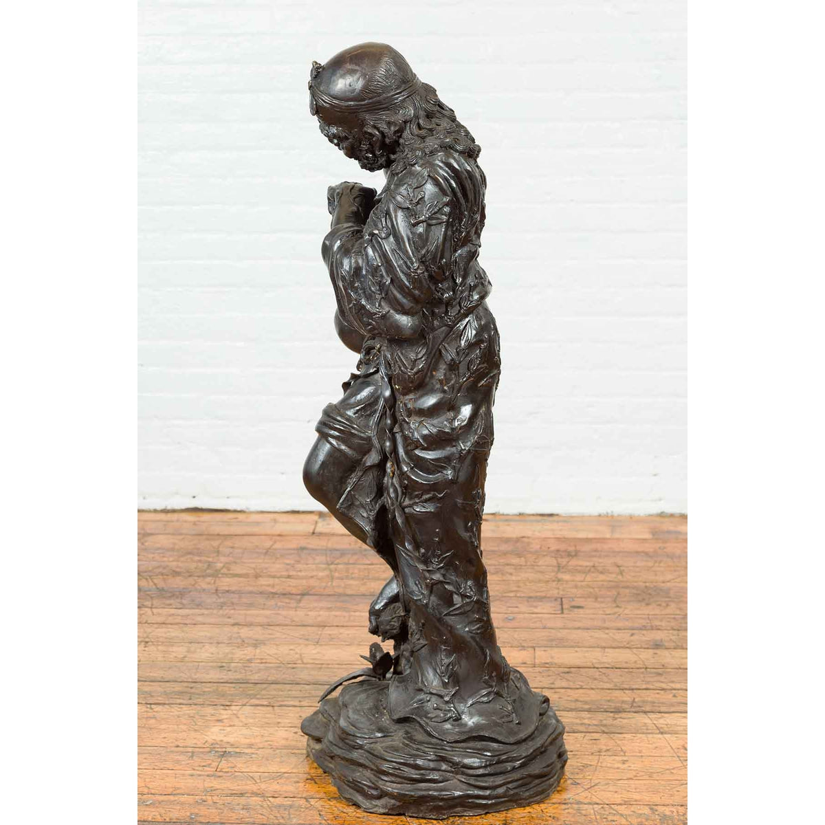 Vintage Bronze Sculpture Depicting a Mythical Warrior Holding a Flask-4. Asian & Chinese Furniture, Art, Antiques, Vintage Home Décor for sale at FEA Home