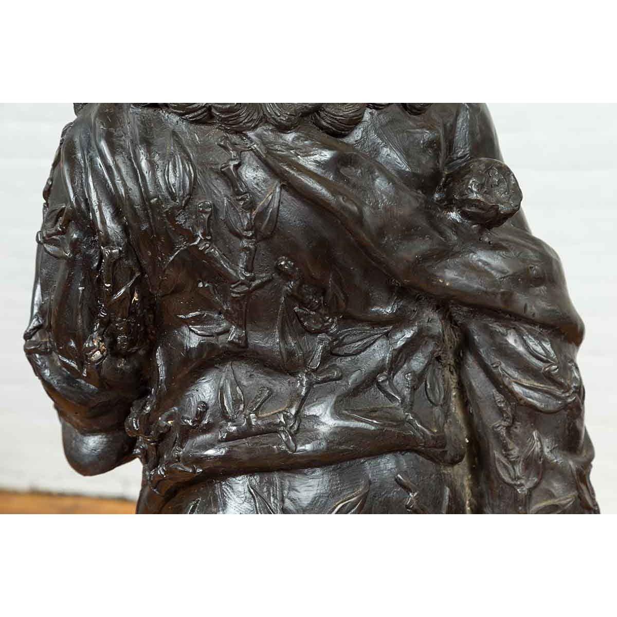 Vintage Bronze Sculpture Depicting a Mythical Warrior Holding a Flask-11. Asian & Chinese Furniture, Art, Antiques, Vintage Home Décor for sale at FEA Home