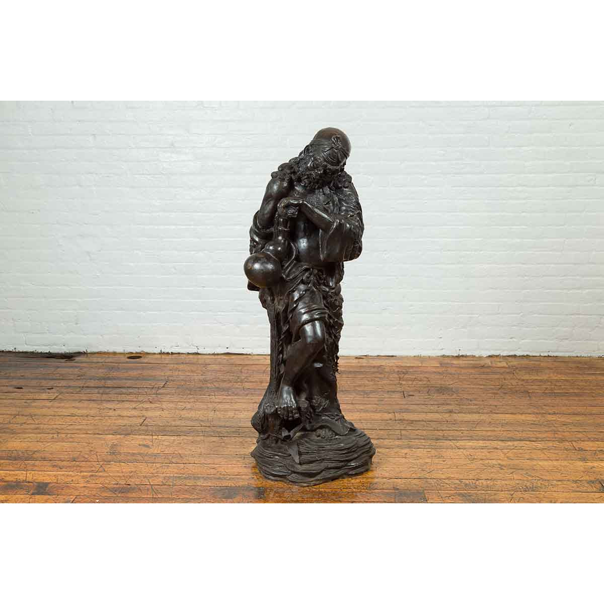 Vintage Bronze Sculpture Depicting a Mythical Warrior Holding a Flask-6. Asian & Chinese Furniture, Art, Antiques, Vintage Home Décor for sale at FEA Home