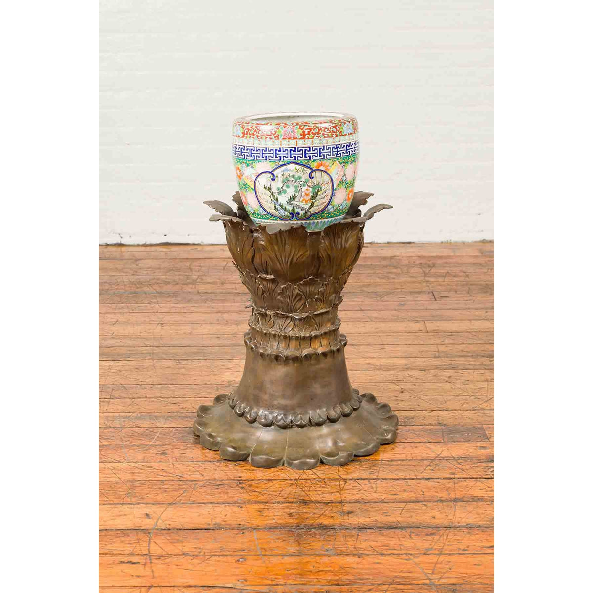 Bronze Flower Pedestal with Acanthus Leaves and Palmettes, Contemporary-4. Asian & Chinese Furniture, Art, Antiques, Vintage Home Décor for sale at FEA Home