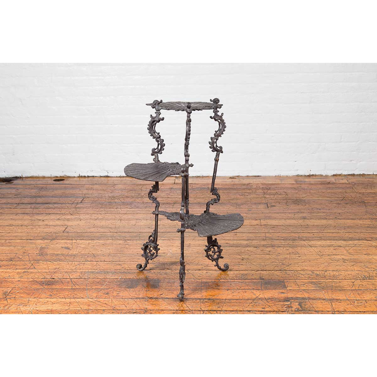 Contemporary Bronze Display Stand with Fan Shelves and Rococo Style Scrolls-8. Asian & Chinese Furniture, Art, Antiques, Vintage Home Décor for sale at FEA Home