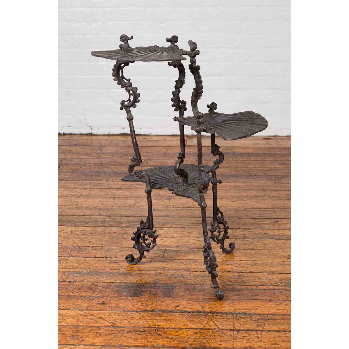 Contemporary Bronze Display Stand with Fan Shelves and Rococo Style Scrolls-6. Asian & Chinese Furniture, Art, Antiques, Vintage Home Décor for sale at FEA Home
