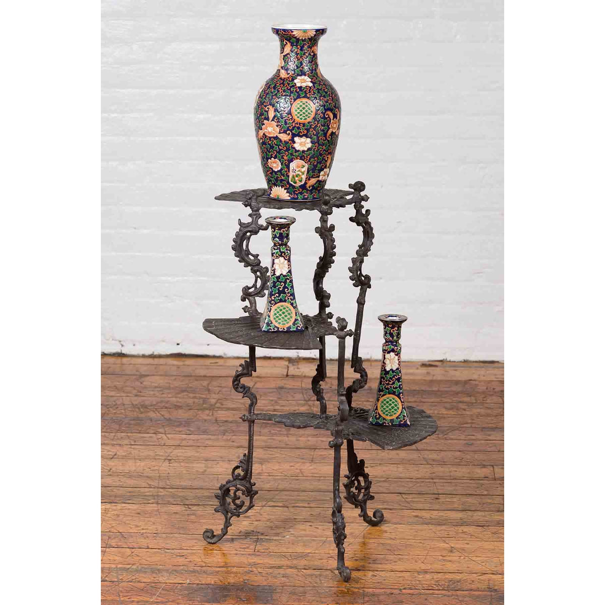 Contemporary Bronze Display Stand with Fan Shelves and Rococo Style Scrolls-7. Asian & Chinese Furniture, Art, Antiques, Vintage Home Décor for sale at FEA Home