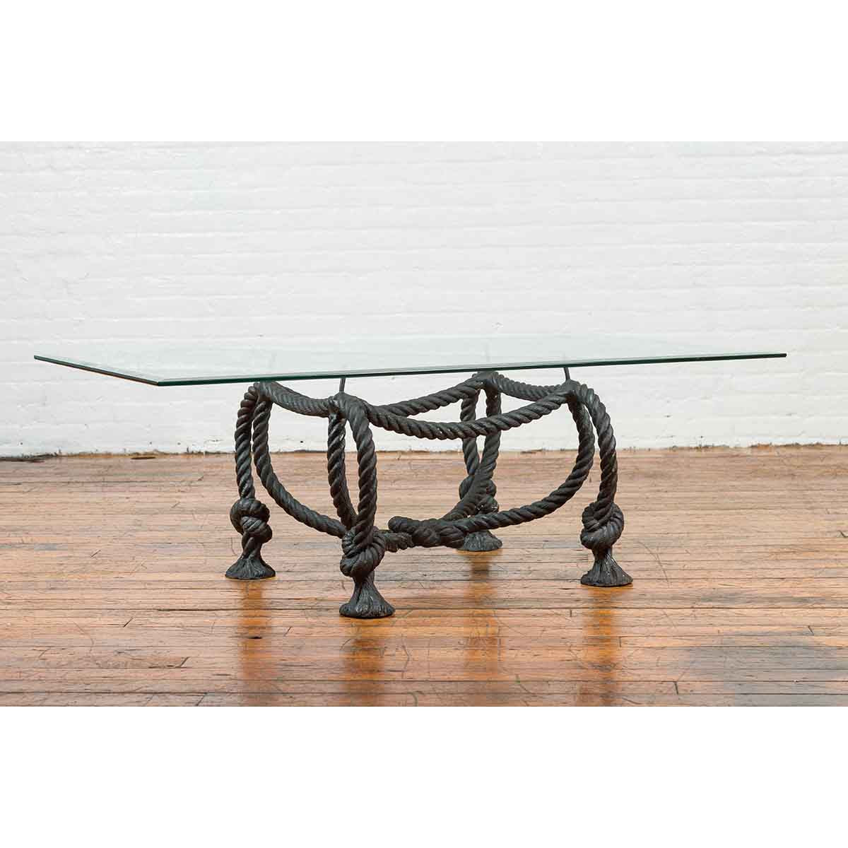 Contemporary Cast Bronze Nautical Rope Maison Jansen Style Coffee Table Base-4. Asian & Chinese Furniture, Art, Antiques, Vintage Home Décor for sale at FEA Home