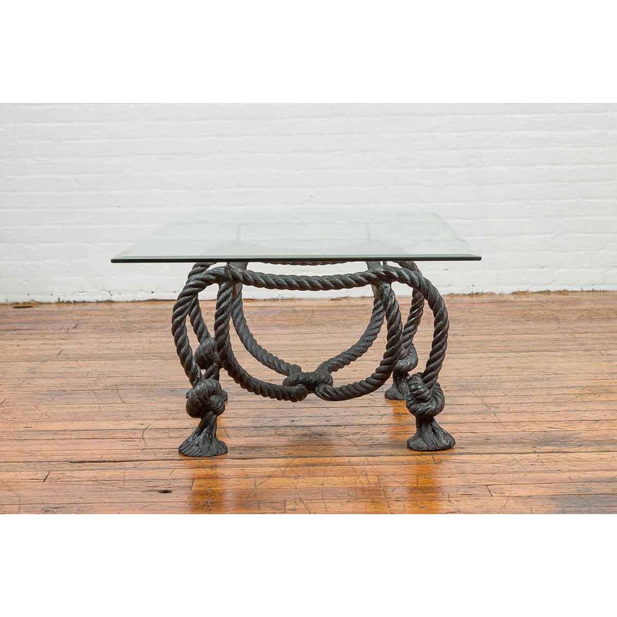 Contemporary Cast Bronze Nautical Rope Maison Jansen Style Coffee Table Base-6. Asian & Chinese Furniture, Art, Antiques, Vintage Home Décor for sale at FEA Home