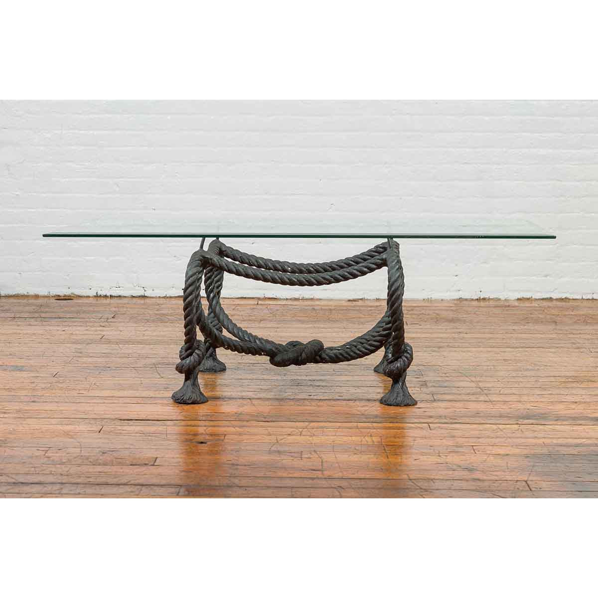 Contemporary Cast Bronze Nautical Rope Maison Jansen Style Coffee Table Base-7. Asian & Chinese Furniture, Art, Antiques, Vintage Home Décor for sale at FEA Home