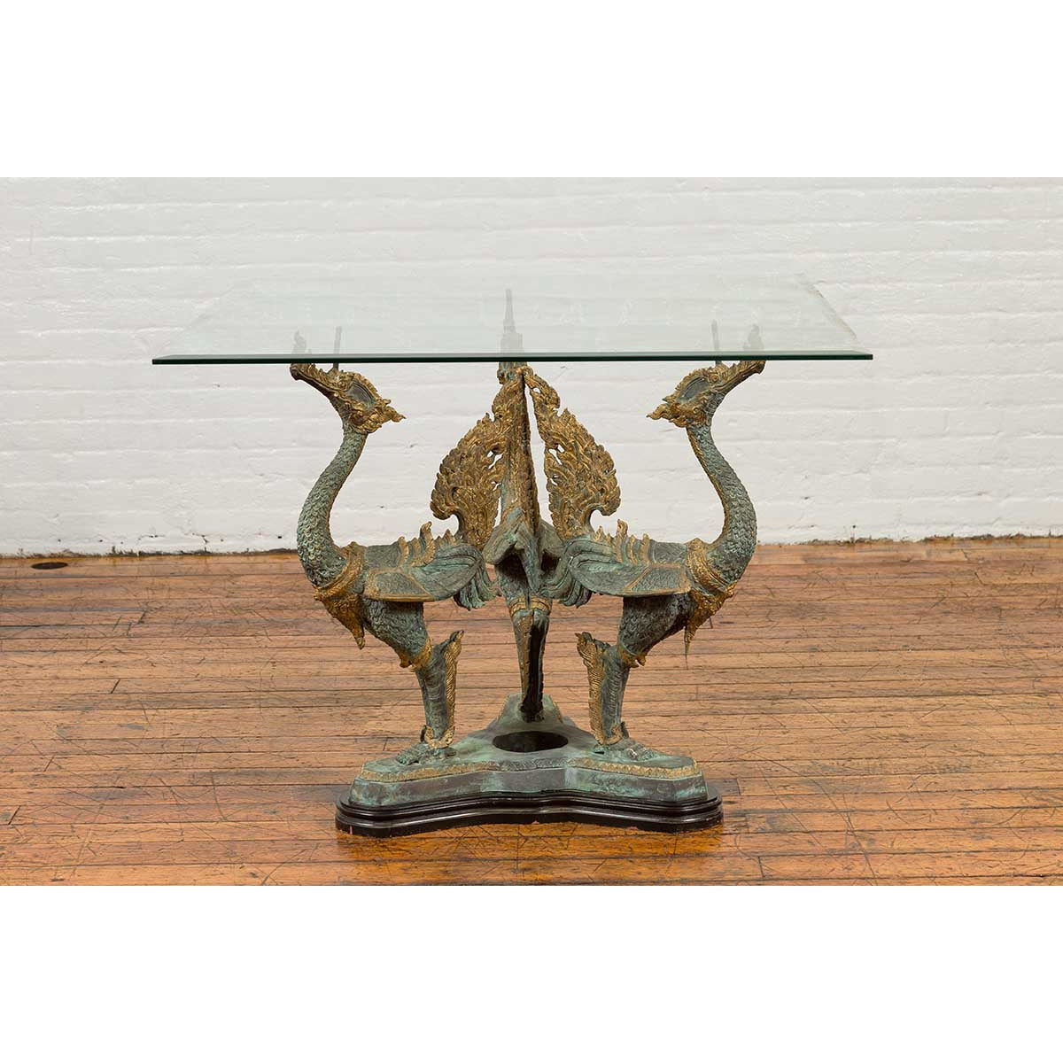 Bronze Contemporary Triple Dragon Table Base with Verde Patina and Gilt Accents-2. Asian & Chinese Furniture, Art, Antiques, Vintage Home Décor for sale at FEA Home
