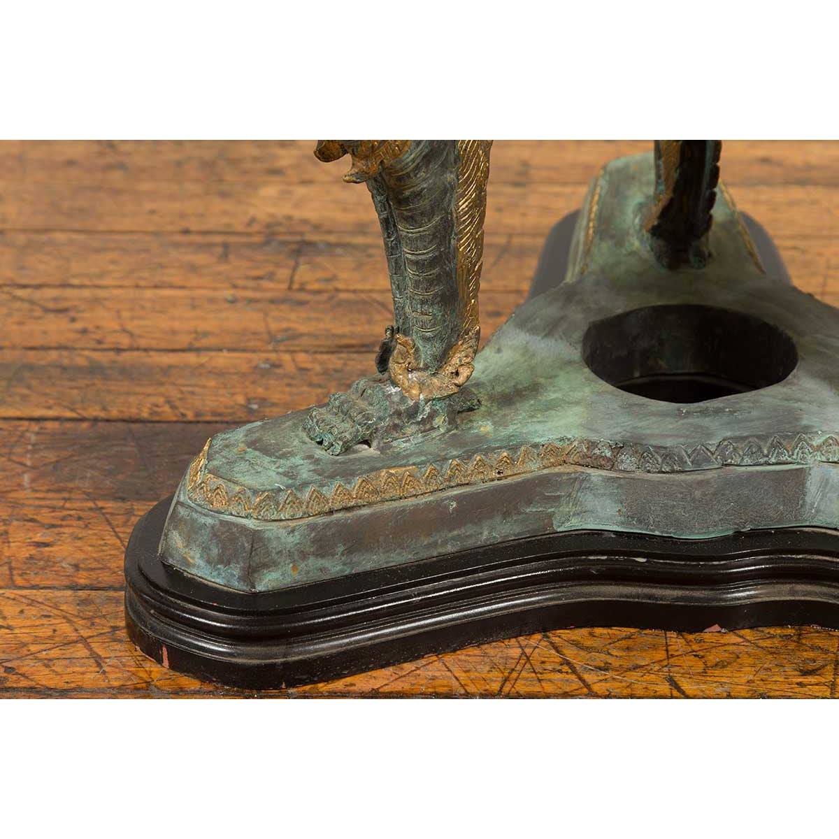 Bronze Contemporary Triple Dragon Table Base with Verde Patina and Gilt Accents-10. Asian & Chinese Furniture, Art, Antiques, Vintage Home Décor for sale at FEA Home