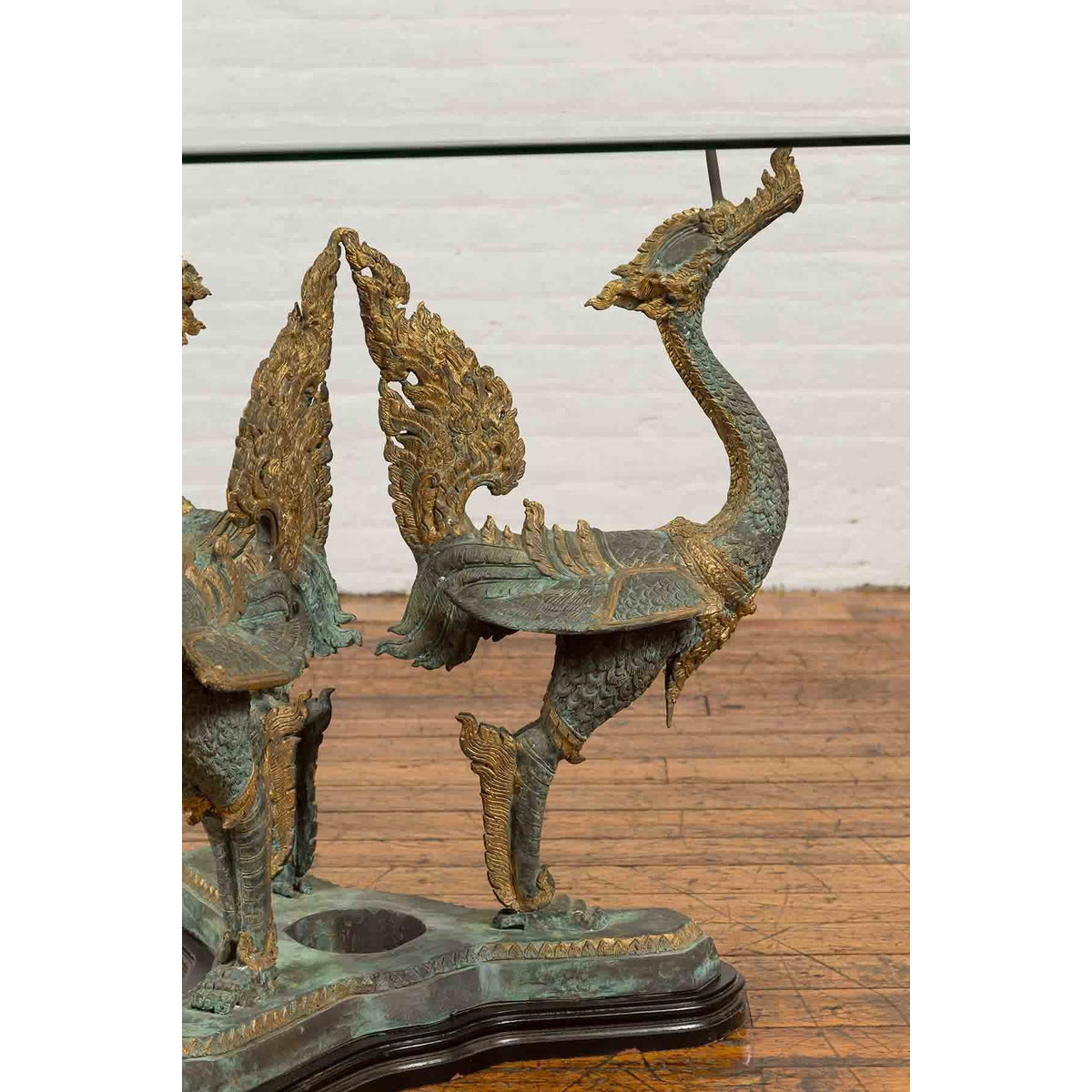 Bronze Contemporary Triple Dragon Table Base with Verde Patina and Gilt Accents-11. Asian & Chinese Furniture, Art, Antiques, Vintage Home Décor for sale at FEA Home