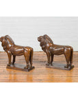 Pair of Bronze Lion Sculptures on Bases with Dark Patina-12. Asian & Chinese Furniture, Art, Antiques, Vintage Home Décor for sale at FEA Home