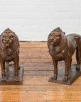 Pair of Bronze Lion Sculptures on Bases with Dark Patina-2. Asian & Chinese Furniture, Art, Antiques, Vintage Home Décor for sale at FEA Home
