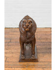 Pair of Bronze Lion Sculptures on Bases with Dark Patina-4. Asian & Chinese Furniture, Art, Antiques, Vintage Home Décor for sale at FEA Home