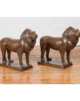 Pair of Bronze Lion Sculptures on Bases with Dark Patina-7. Asian & Chinese Furniture, Art, Antiques, Vintage Home Décor for sale at FEA Home
