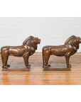 Pair of Bronze Lion Sculptures on Bases with Dark Patina-8. Asian & Chinese Furniture, Art, Antiques, Vintage Home Décor for sale at FEA Home