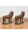 Pair of Bronze Lion Sculptures on Bases with Dark Patina-9. Asian & Chinese Furniture, Art, Antiques, Vintage Home Décor for sale at FEA Home