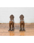 Pair of Bronze Lion Sculptures on Bases with Dark Patina-10. Asian & Chinese Furniture, Art, Antiques, Vintage Home Décor for sale at FEA Home
