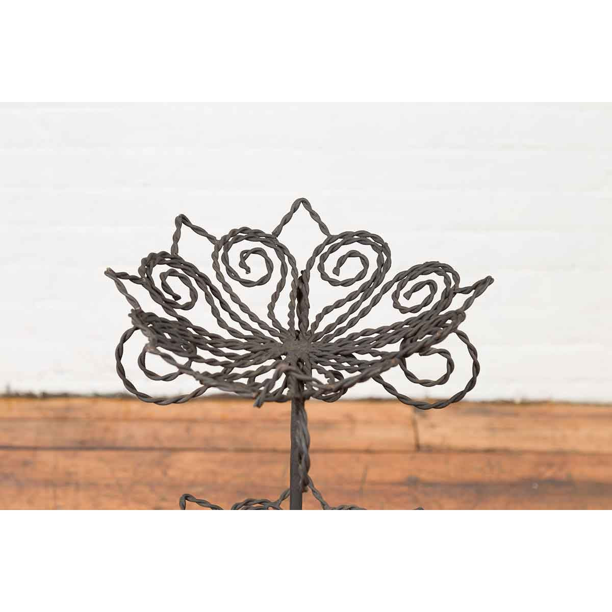 Vintage Bronze Three-Tiered Stand with Dark Patina and Scrolled Motifs-6. Asian & Chinese Furniture, Art, Antiques, Vintage Home Décor for sale at FEA Home